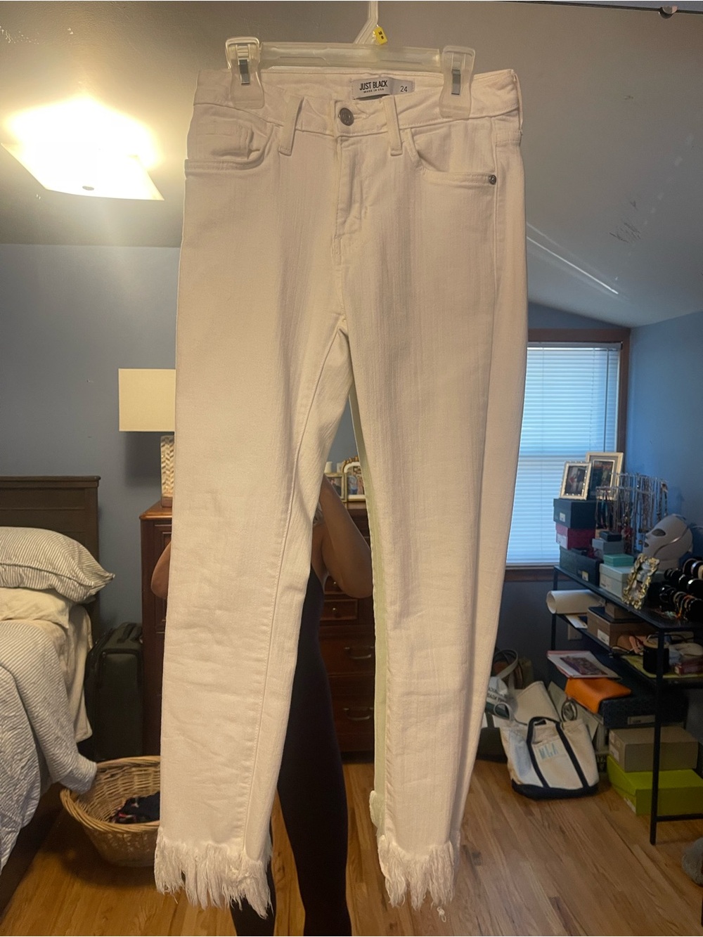 Just Black White Frayed Hem Cropped Jeans
